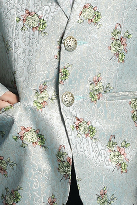 VASTRAMAY Green Jacquard Baap Beta Blazer Set